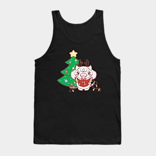 Kawaii Christmas Tree And Panko the Highland Cow Christmas Sweater Tank Top